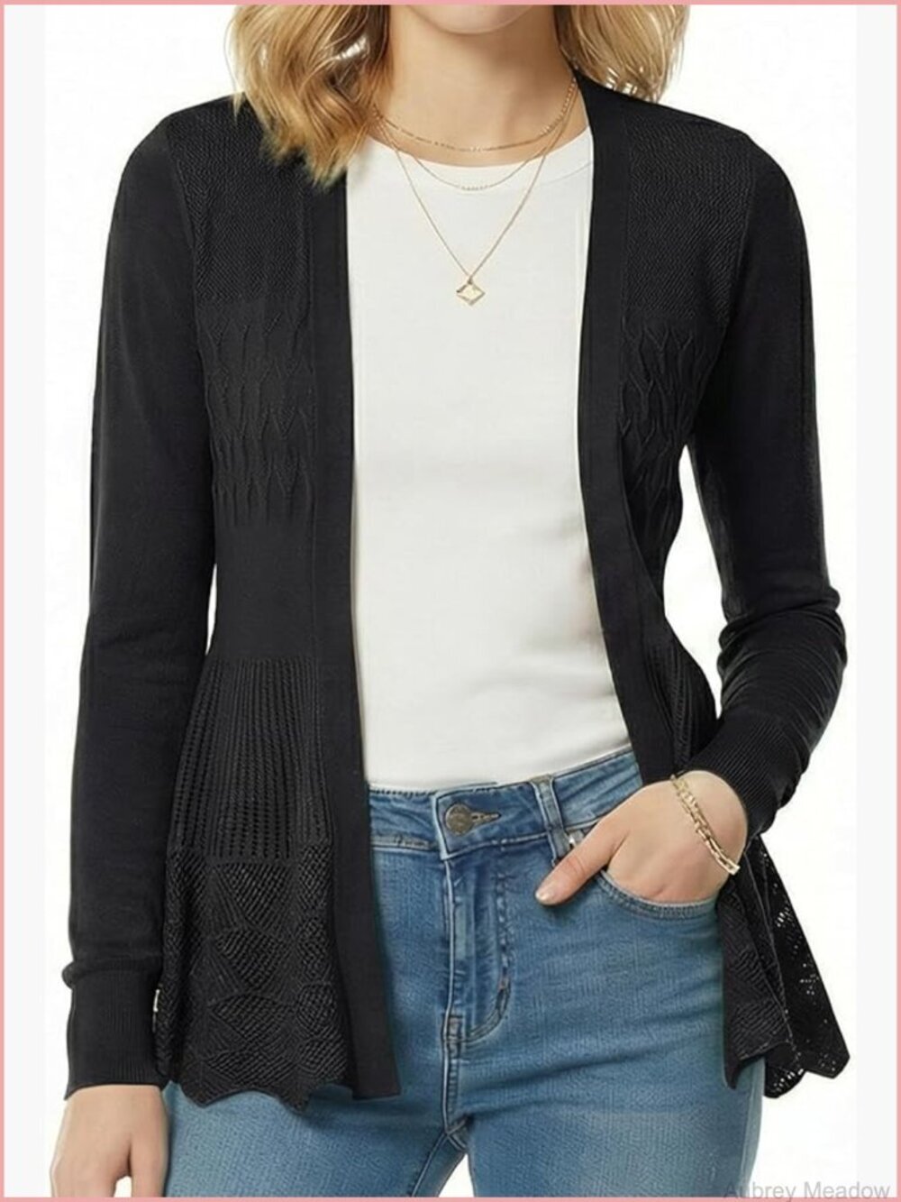 Lightweight Knit Open Front Cardigan - Long Sleeve Draped Sweater